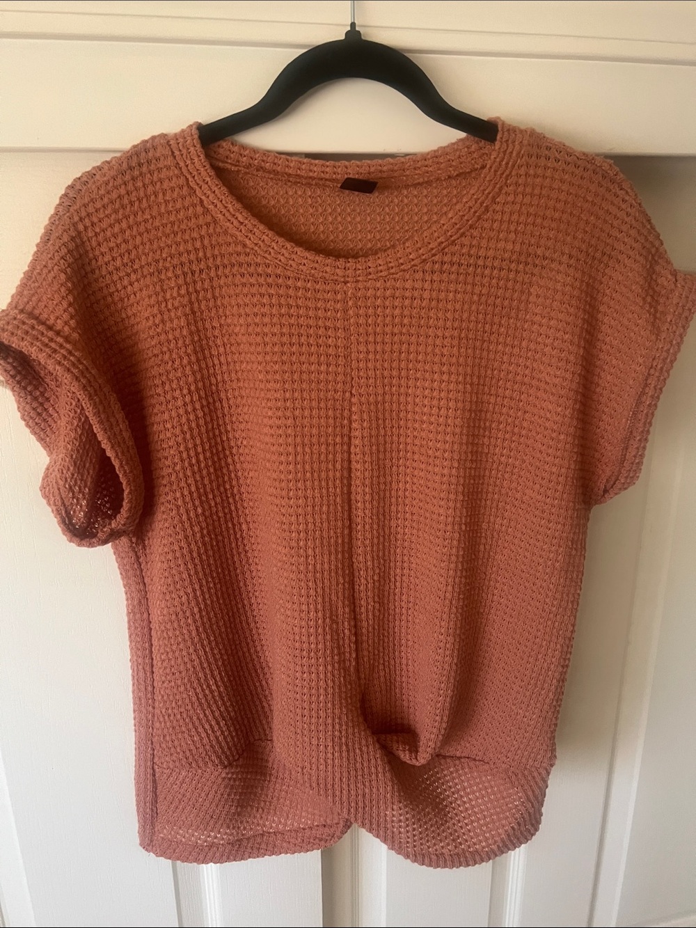 Women's Waffle Knit Short Sleeve Top - Dusty Rose